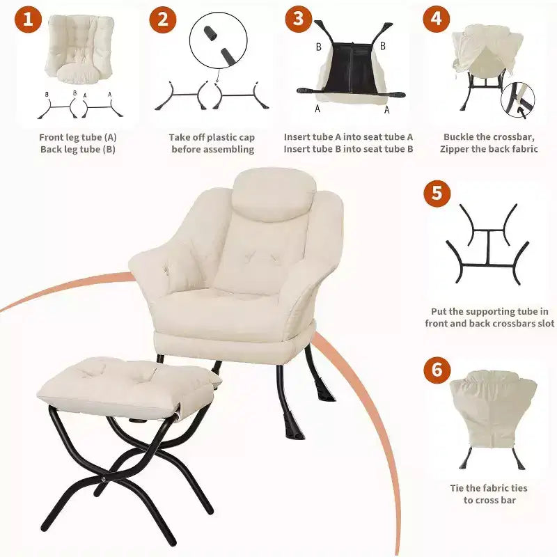 Fauteuil paresseux, Chaises de salon modernes, Fauteuil de lecture ergonomique avec accoudoirs, Fauteuil confortable avec pouf pour chambre et bureau