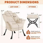 Fauteuil paresseux, Chaises de salon modernes, Fauteuil de lecture ergonomique avec accoudoirs, Fauteuil confortable avec pouf pour chambre et bureau