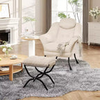 Lazy Chair Modern Living Room Chairs, Ergonomic Reading Chair with Armrests, Comfy Chair with Ottoman for Bedroom Office