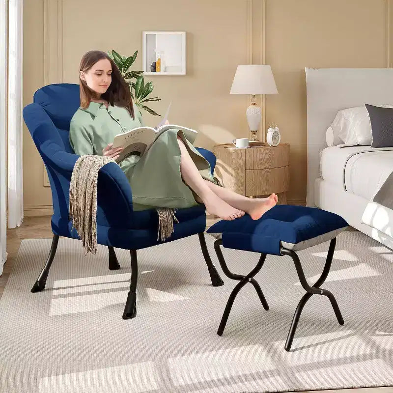 Fauteuil paresseux, Chaises de salon modernes, Fauteuil de lecture ergonomique avec accoudoirs, Fauteuil confortable avec pouf pour chambre et bureau
