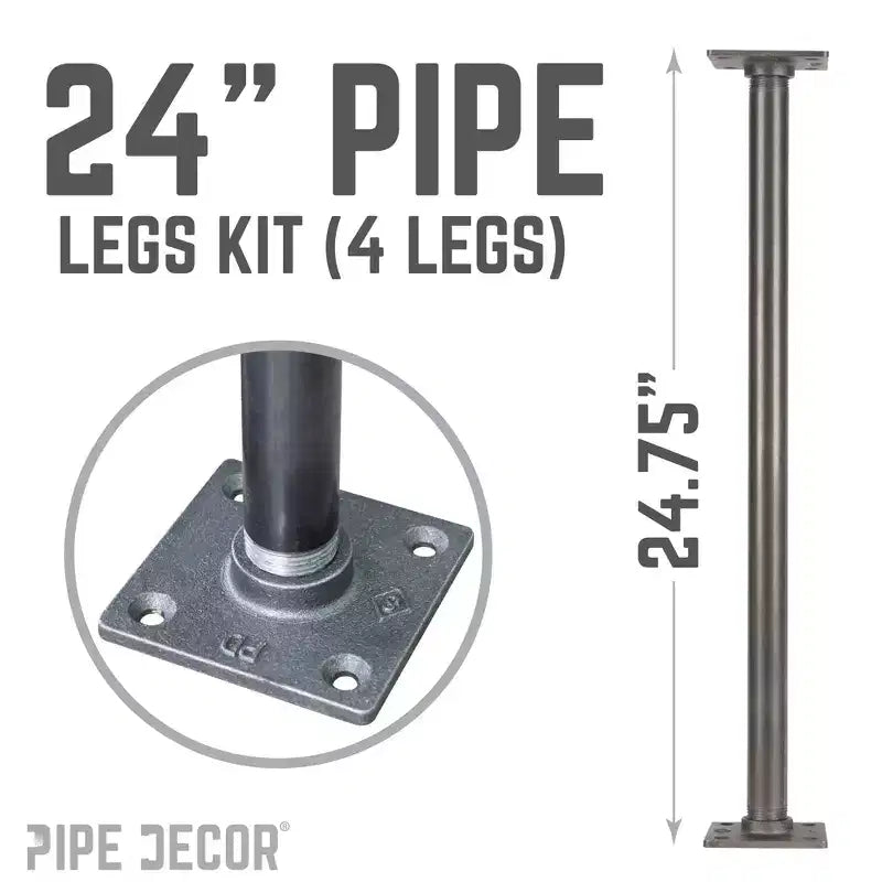Pipe Decor Piétement de table en tuyau à bride carrée de 1,9 cm x 61 cm – Lot de 4