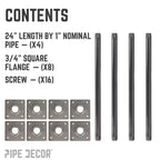Pipe Decor Piétement de table en tuyau à bride carrée de 1,9 cm x 61 cm – Lot de 4