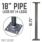 Pipe Decor Pieds de table en tube avec bride carrée 3/4 po x 18 po - Paquet de 4