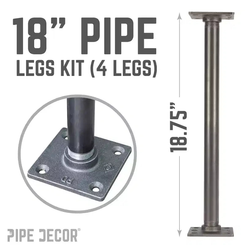Pipe Decor Pieds de table en tube avec bride carrée 3/4 po x 18 po - Paquet de 4