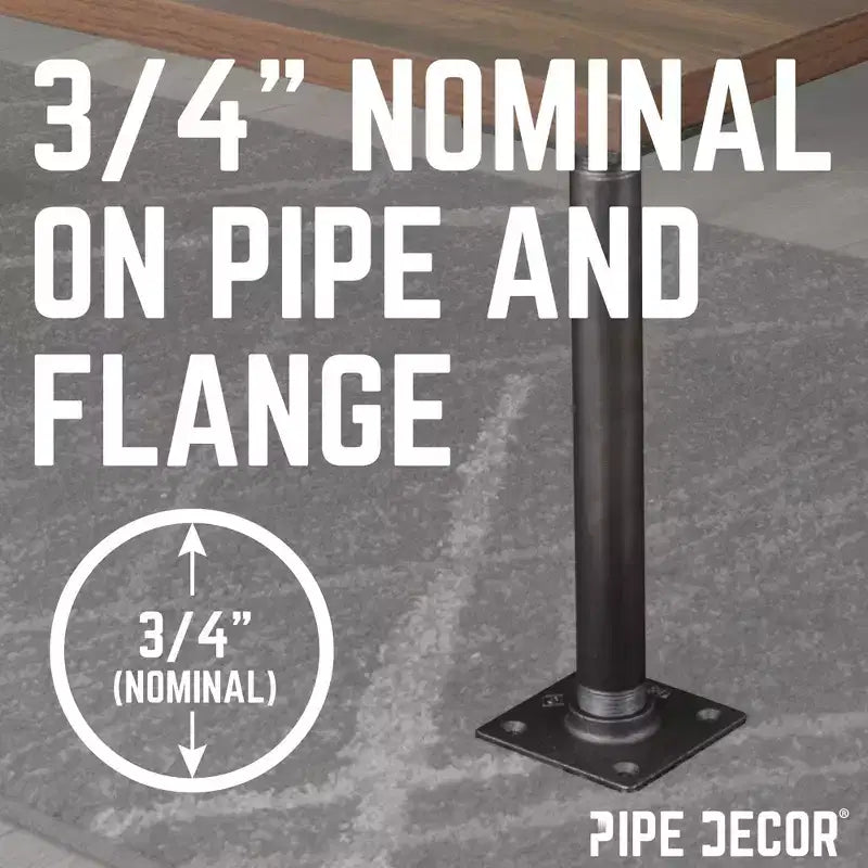 Pipe Decor Pieds de table en tube avec bride carrée 3/4 po x 18 po - Paquet de 4