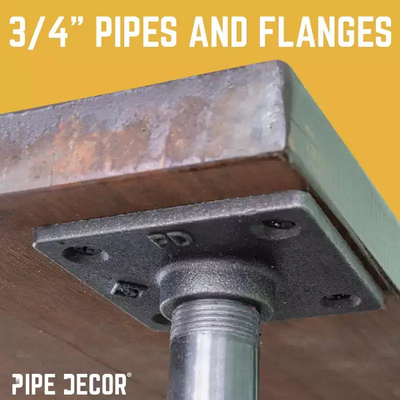 Pipe Decor Pieds de table en tube avec bride carrée 3/4 po x 18 po - Paquet de 4
