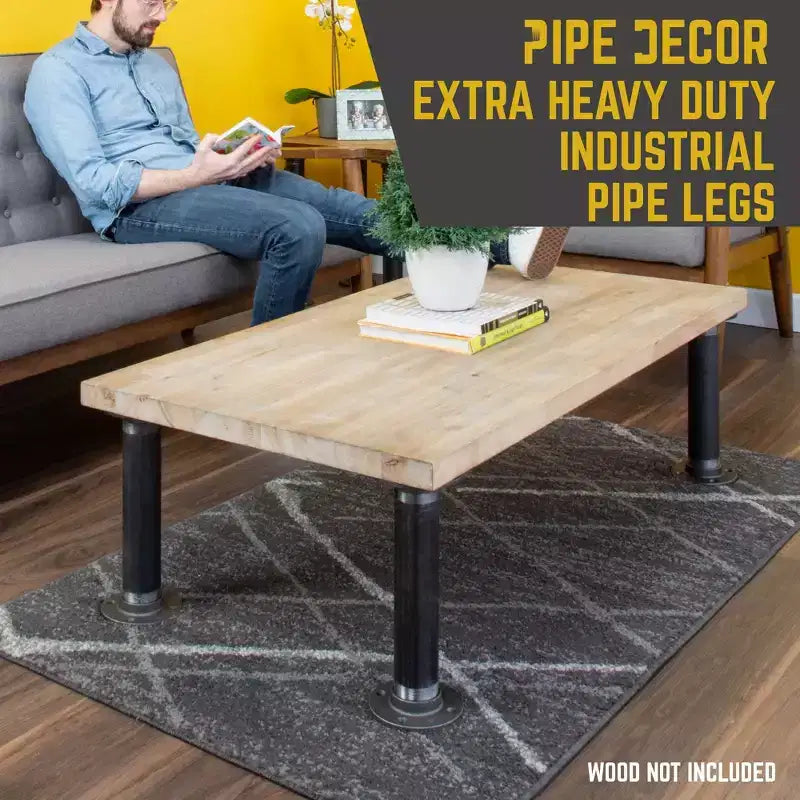 Pipe Decor Pieds de table de 2 po x 12 po en tuyau à bride ronde - Paquet de 2