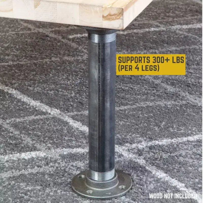 Pipe Decor Pieds de table de 2 po x 12 po en tuyau à bride ronde - Paquet de 2