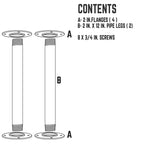 Pipe Decor Pieds de table de 2 po x 12 po en tuyau à bride ronde - Paquet de 2