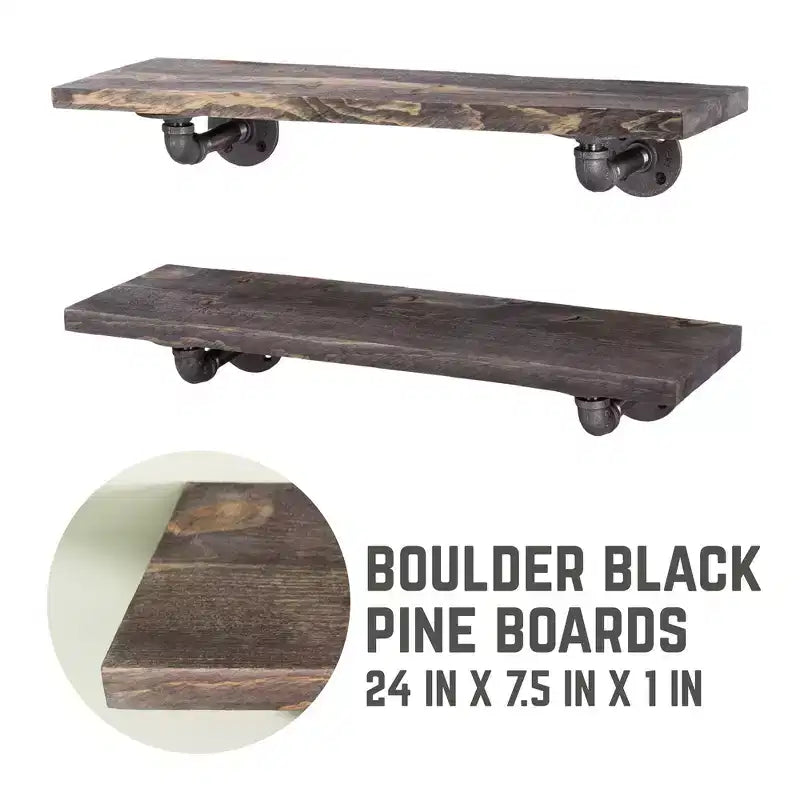 Étagères noires RESTORE Boulder de 61 cm avec équerres en L par Pipe Decor
