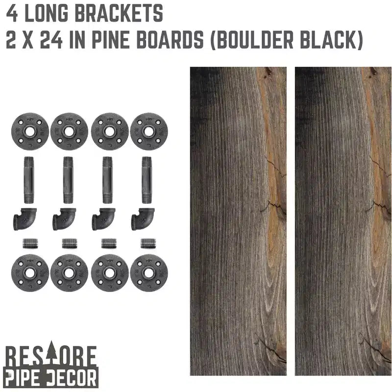Étagères noires RESTORE Boulder de 61 cm avec équerres en L par Pipe Decor