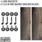 Étagères noires RESTORE Boulder de 61 cm avec équerres en L par Pipe Decor