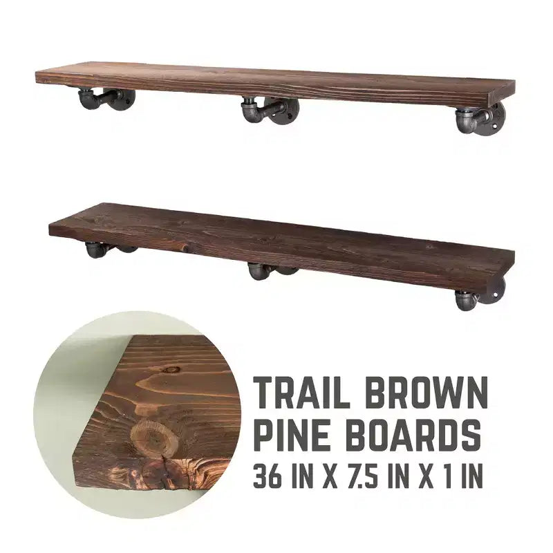 Étagères RESTORE Trail Brown de 91,44 cm avec supports en L par Pipe Decor