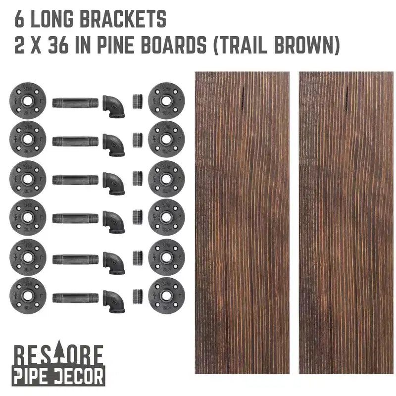 Étagères RESTORE Trail Brown de 91,44 cm avec supports en L par Pipe Decor