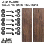 Étagères RESTORE Trail Brown de 91,44 cm avec supports en L par Pipe Decor