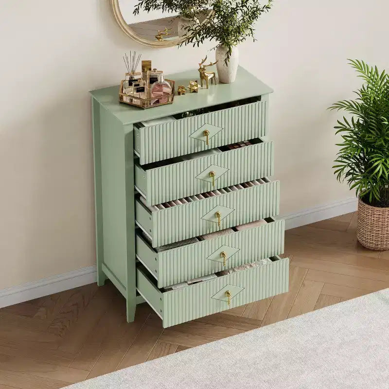 Commode Blanche Cannelée pour Chambre, Tour de Rangement Haute de 43 po avec 5 Tiroirs, Commode Moderne, Unité de Rangement pour Placard, Entrée