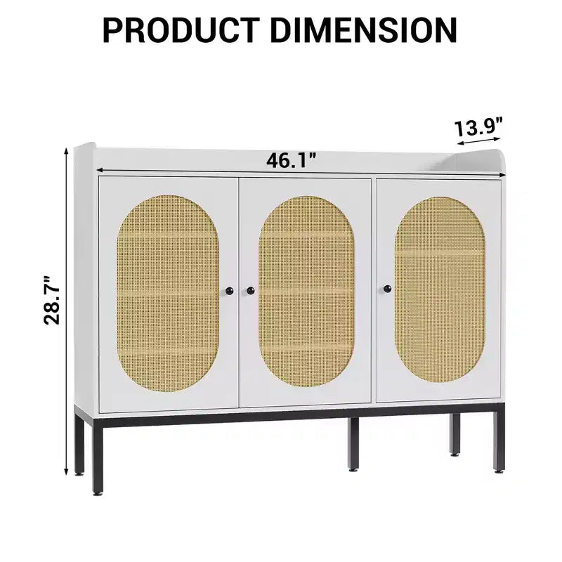 Buffet en rotin à 3 portes avec rangement, meuble de rangement pour chaussures en bois autoportant avec étagère réglable, meuble à chaussures étroit pour entrée