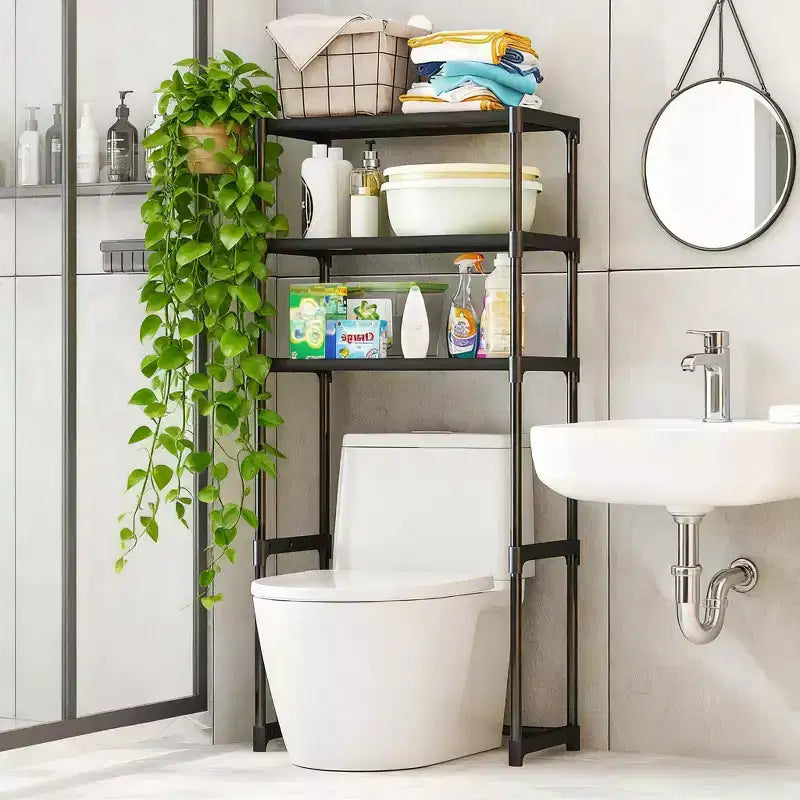 Étagère de rangement 3 niveaux en métal pour toilettes, organiseur de salle de bain peu encombrant