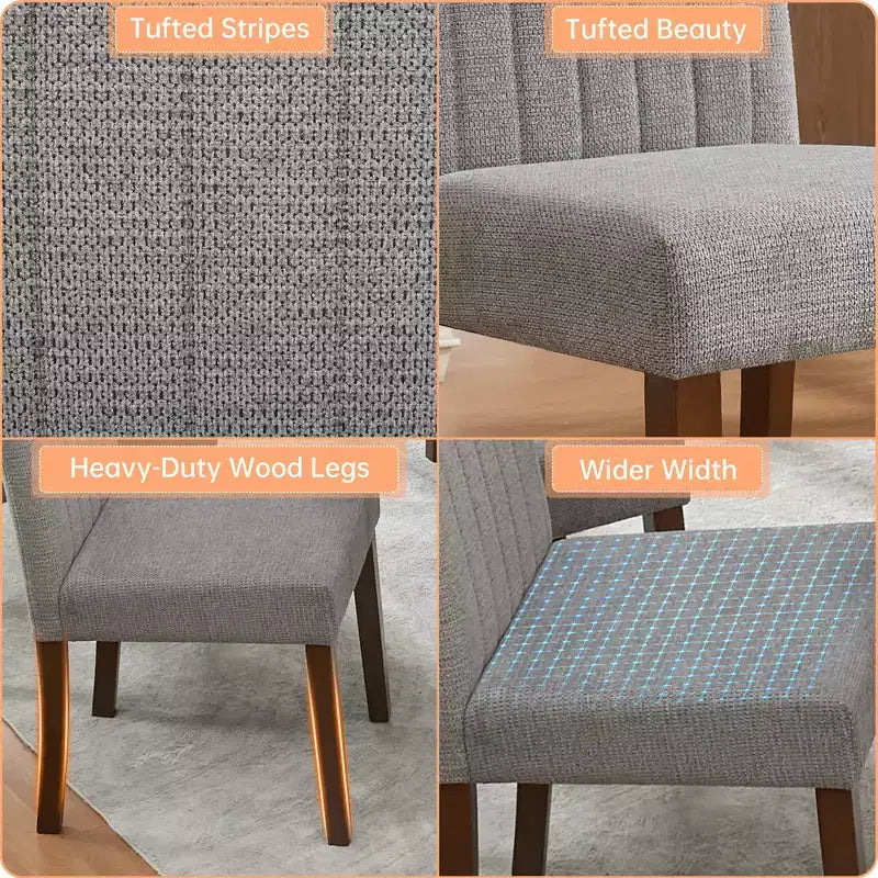 Lot de 2 chaises de salle à manger, chaises de salle à manger capitonnées à rayures avec pieds en bois, chaise de cuisine avec dossier haut rembourré et pieds réglables