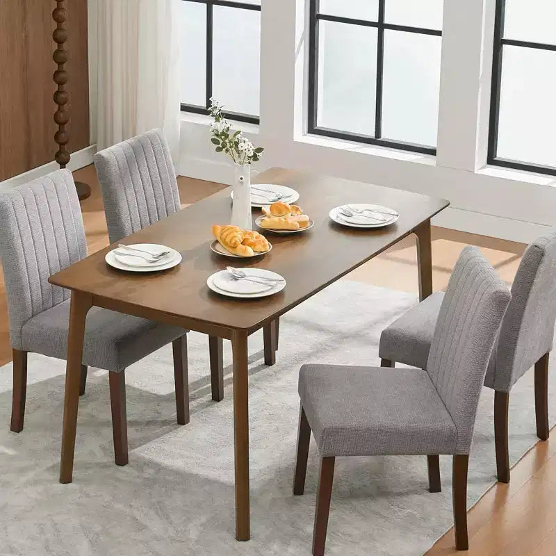 Lot de 2 chaises de salle à manger, chaises de salle à manger capitonnées à rayures avec pieds en bois, chaise de cuisine avec dossier haut rembourré et pieds réglables