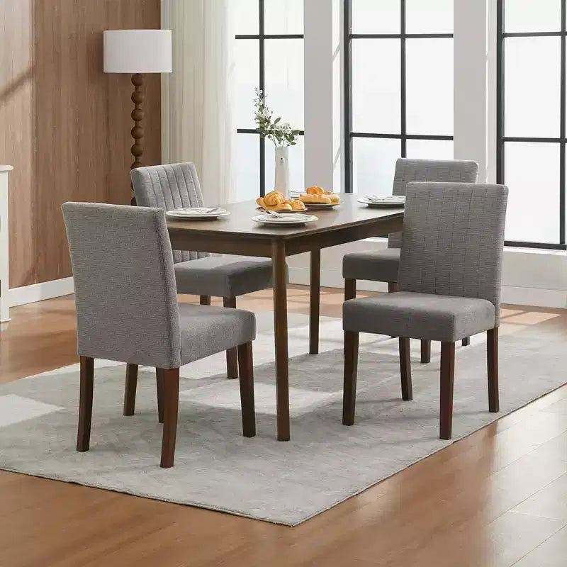 Lot de 2 chaises de salle à manger, chaises de salle à manger capitonnées à rayures avec pieds en bois, chaise de cuisine avec dossier haut rembourré et pieds réglables