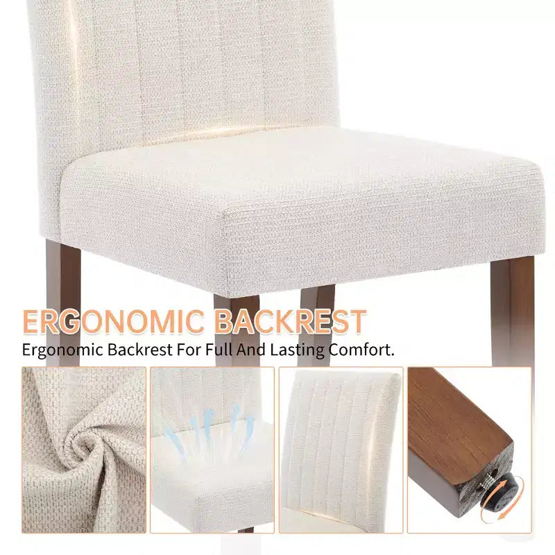 Lot de 2 chaises de salle à manger, chaises de salle à manger capitonnées à rayures avec pieds en bois, chaise de cuisine avec dossier haut rembourré et pieds réglables