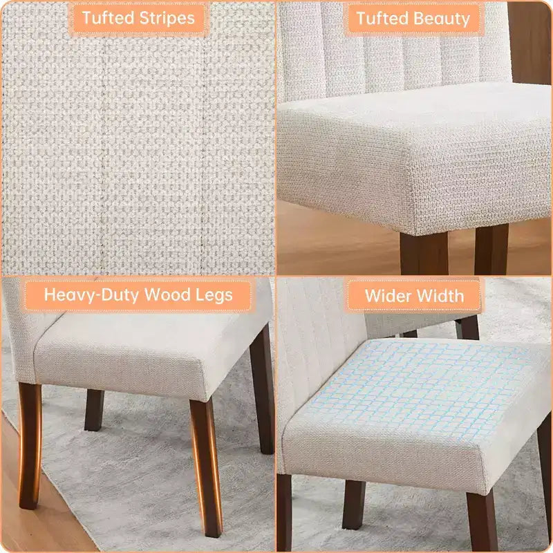 Lot de 2 chaises de salle à manger, chaises de salle à manger capitonnées à rayures avec pieds en bois, chaise de cuisine avec dossier haut rembourré et pieds réglables