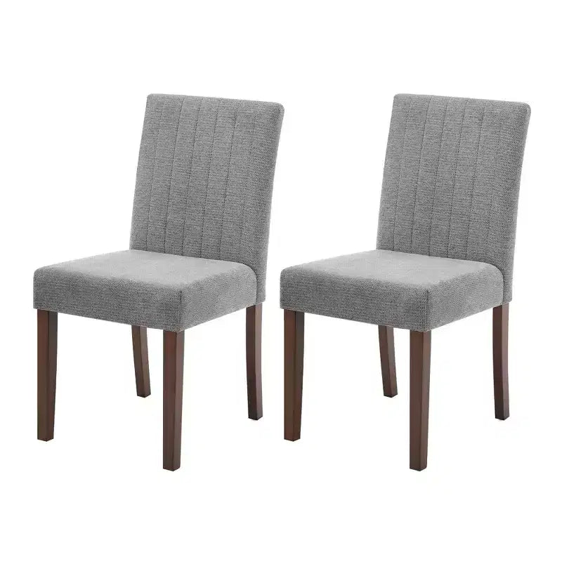 Lot de 2 chaises de salle à manger, chaises de salle à manger capitonnées à rayures avec pieds en bois, chaise de cuisine avec dossier haut rembourré et pieds réglables