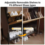 Meuble à chaussures 2 tiroirs TruAIR - Organiseur d'entrée en rotin de style ferme pour 20 paires (autoportant, assemblage sans outils)