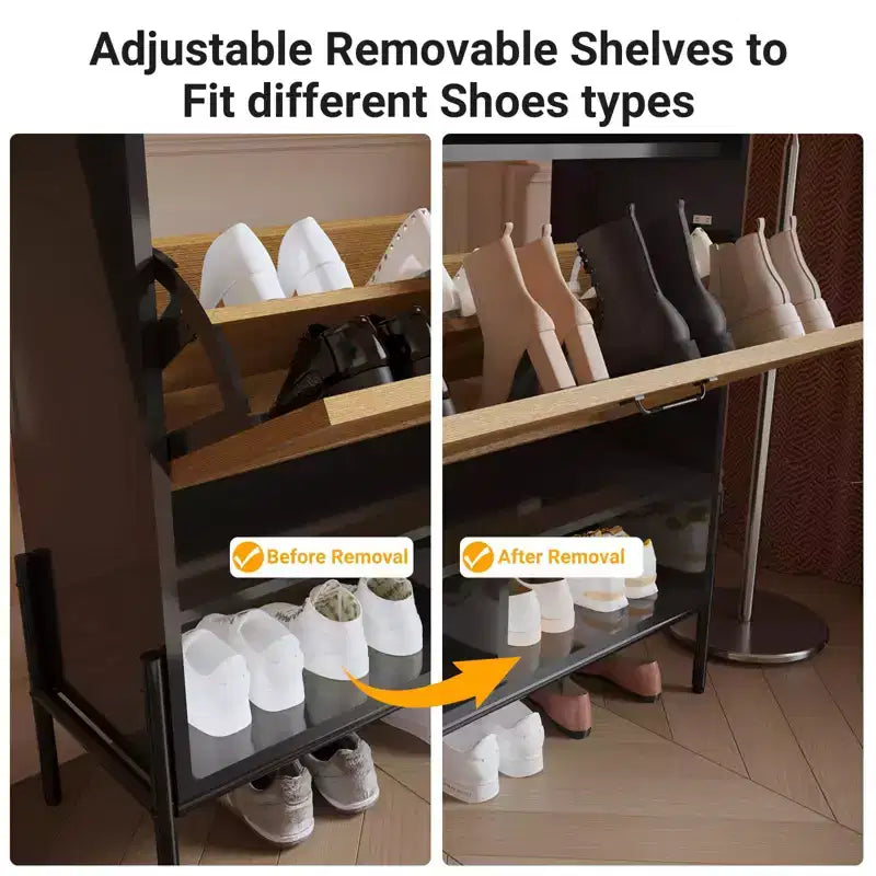 Meuble à chaussures 2 tiroirs TruAIR - Organiseur d'entrée en rotin de style ferme pour 20 paires (autoportant, assemblage sans outils)