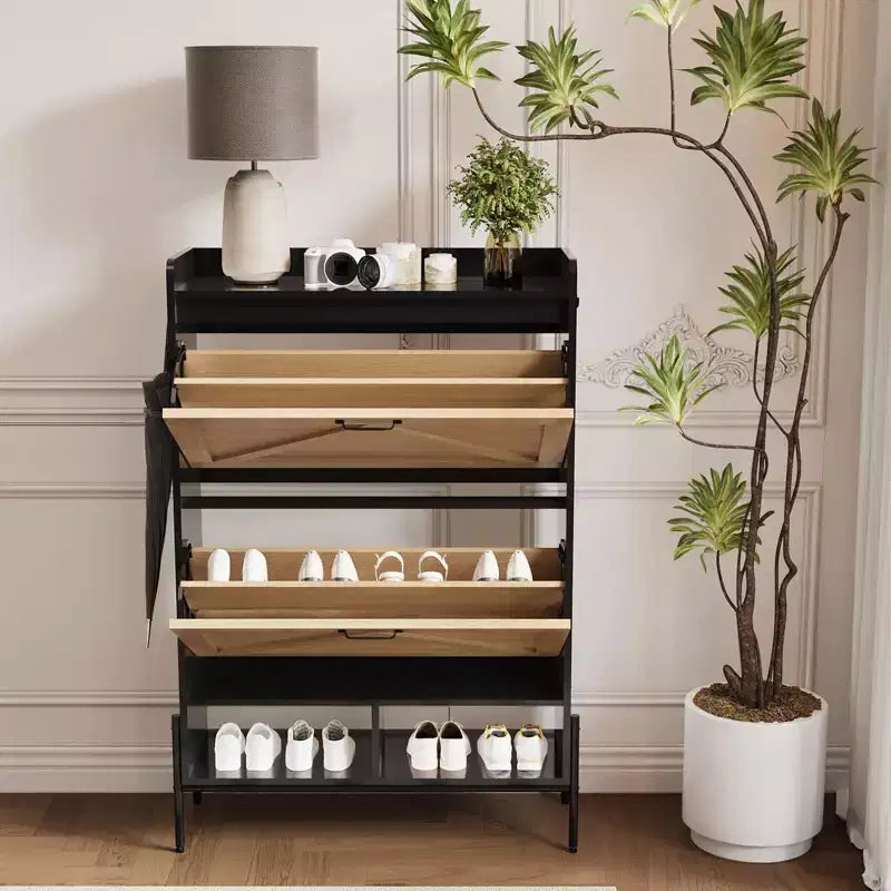 Meuble à chaussures 2 tiroirs TruAIR - Organiseur d'entrée en rotin de style ferme pour 20 paires (autoportant, assemblage sans outils)