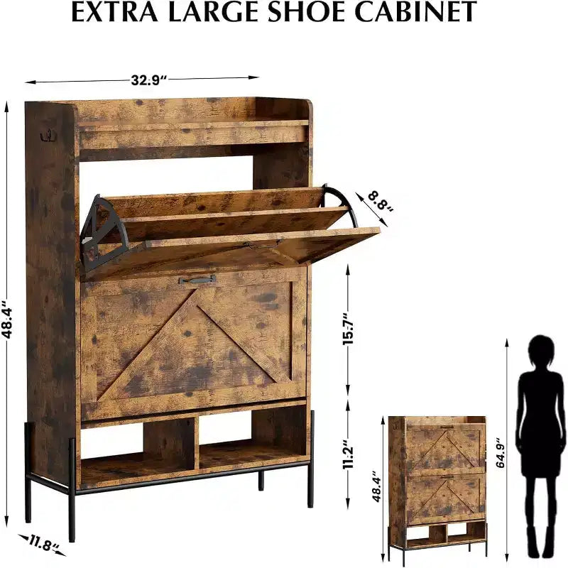 Meuble à chaussures 2 tiroirs TruAIR - Organiseur d'entrée en rotin de style ferme pour 20 paires (autoportant, assemblage sans outils)