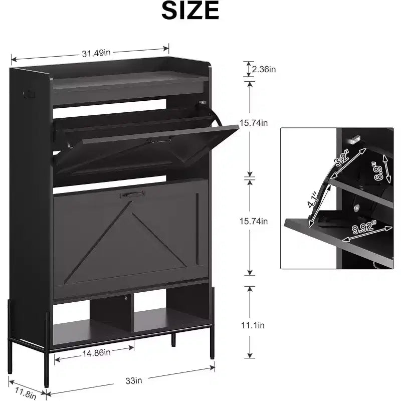 Meuble à chaussures 2 tiroirs TruAIR - Organiseur d'entrée en rotin de style ferme pour 20 paires (autoportant, assemblage sans outils)