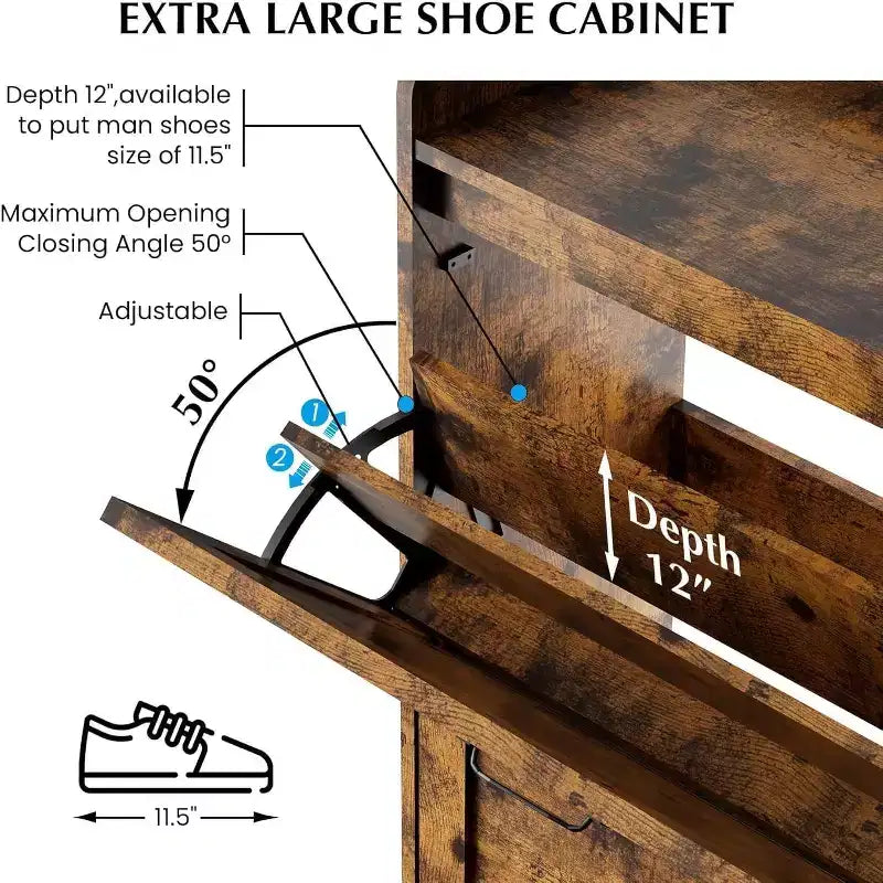 Meuble à chaussures 2 tiroirs TruAIR - Organiseur d'entrée en rotin de style ferme pour 20 paires (autoportant, assemblage sans outils)