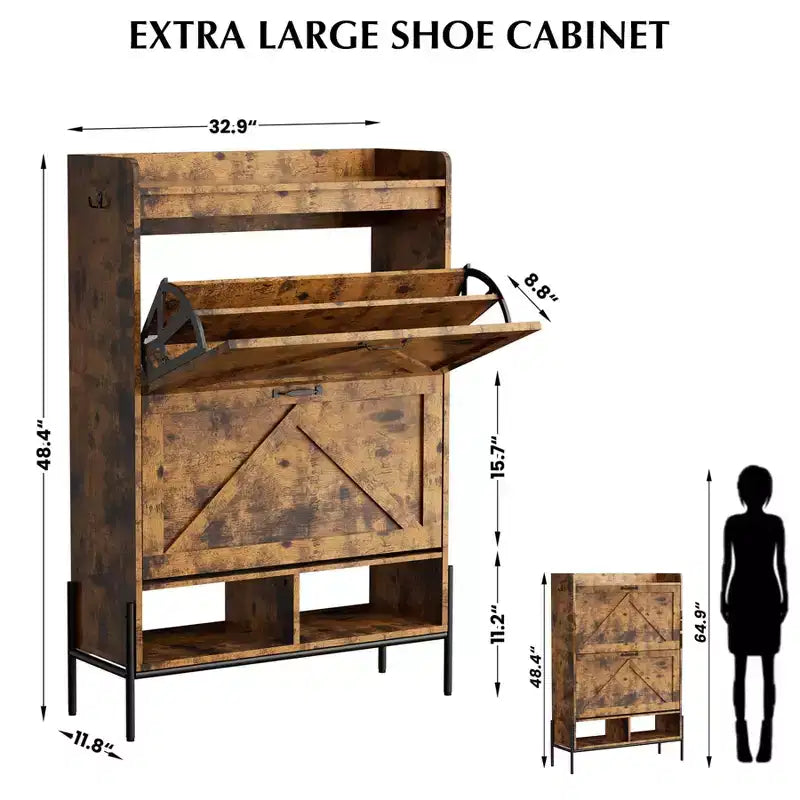 Meuble à chaussures 2 tiroirs TruAIR - Organiseur d'entrée en rotin de style ferme pour 20 paires (autoportant, assemblage sans outils)