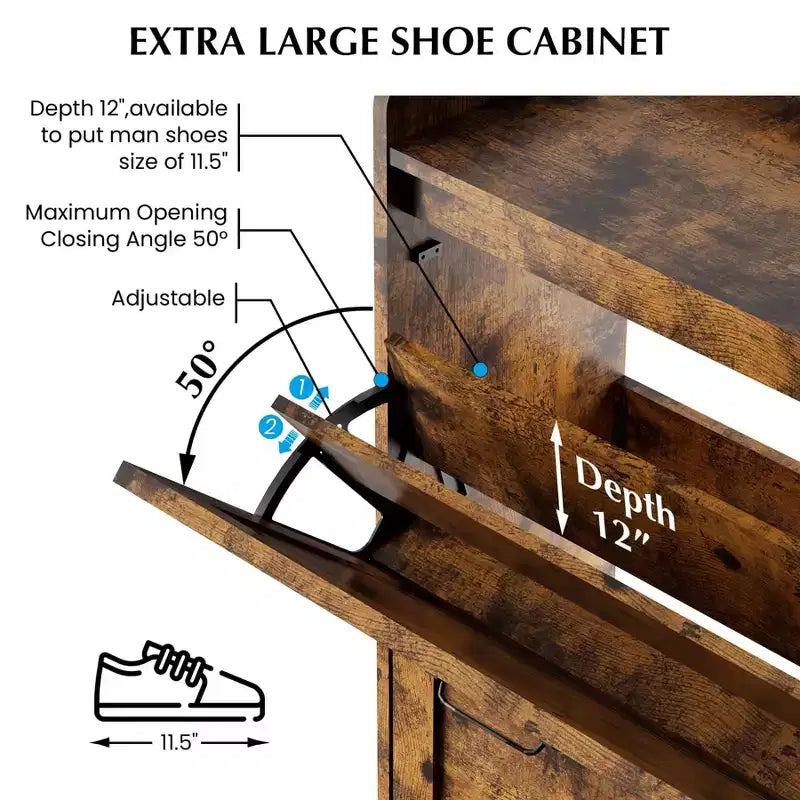 Meuble à chaussures 2 tiroirs TruAIR - Organiseur d'entrée en rotin de style ferme pour 20 paires (autoportant, assemblage sans outils)