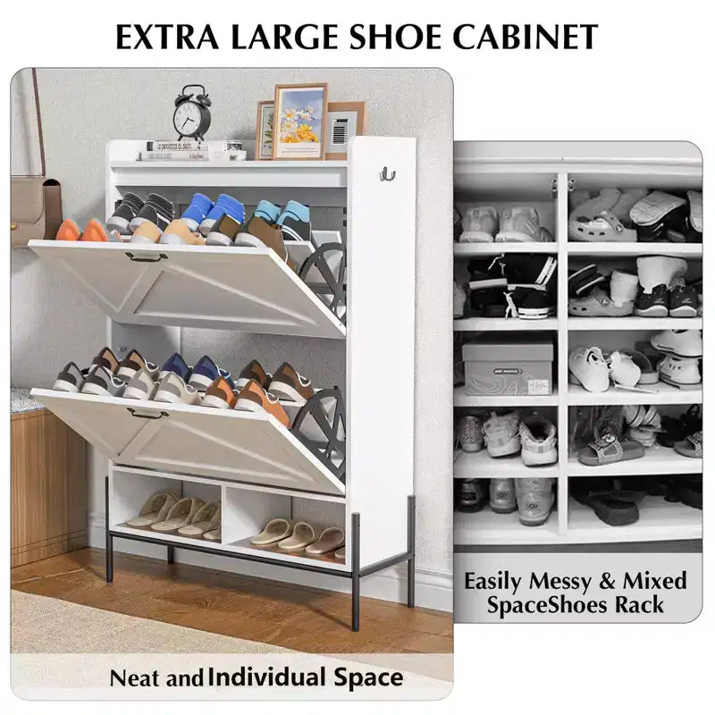 Meuble à chaussures 2 tiroirs TruAIR - Organiseur d'entrée en rotin de style ferme pour 20 paires (autoportant, assemblage sans outils)