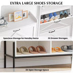 Meuble à chaussures 2 tiroirs TruAIR - Organiseur d'entrée en rotin de style ferme pour 20 paires (autoportant, assemblage sans outils)