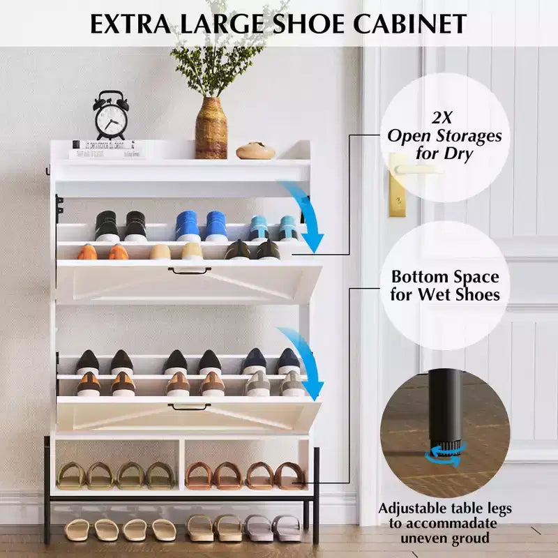 Meuble à chaussures 2 tiroirs TruAIR - Organiseur d'entrée en rotin de style ferme pour 20 paires (autoportant, assemblage sans outils)