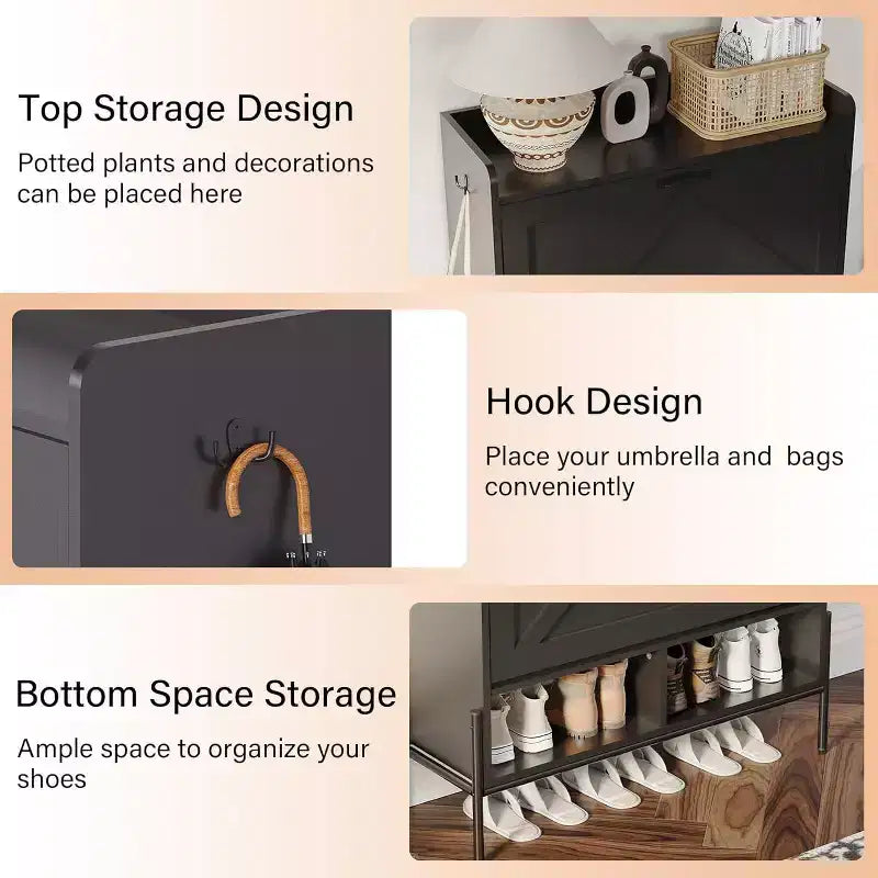Meuble à chaussures 2 tiroirs TruAIR - Organiseur d'entrée en rotin de style ferme pour 20 paires (autoportant, assemblage sans outils)