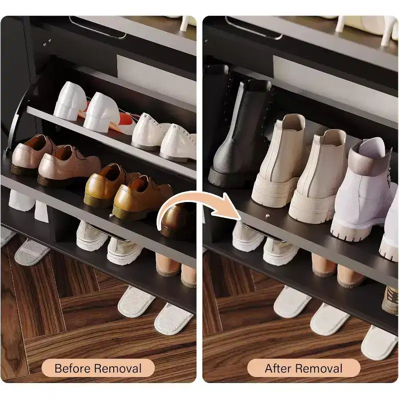 Meuble à chaussures 2 tiroirs TruAIR - Organiseur d'entrée en rotin de style ferme pour 20 paires (autoportant, assemblage sans outils)