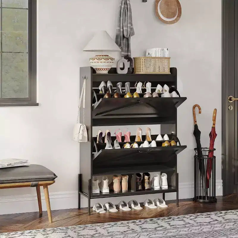 Meuble à chaussures 2 tiroirs TruAIR - Organiseur d'entrée en rotin de style ferme pour 20 paires (autoportant, assemblage sans outils)