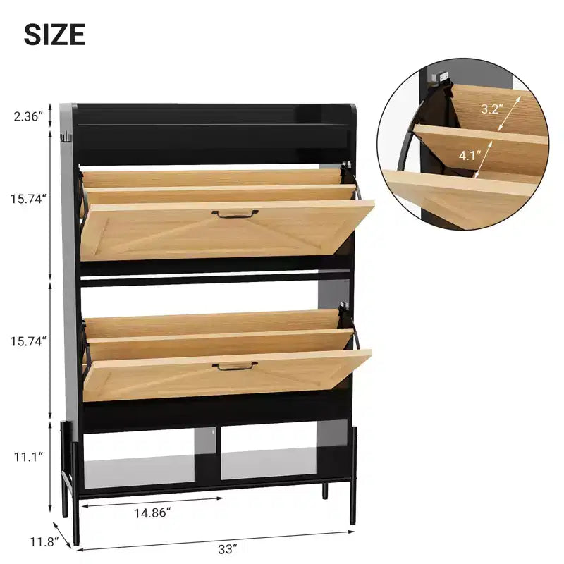 Meuble à chaussures 2 tiroirs TruAIR - Organiseur d'entrée en rotin de style ferme pour 20 paires (autoportant, assemblage sans outils)