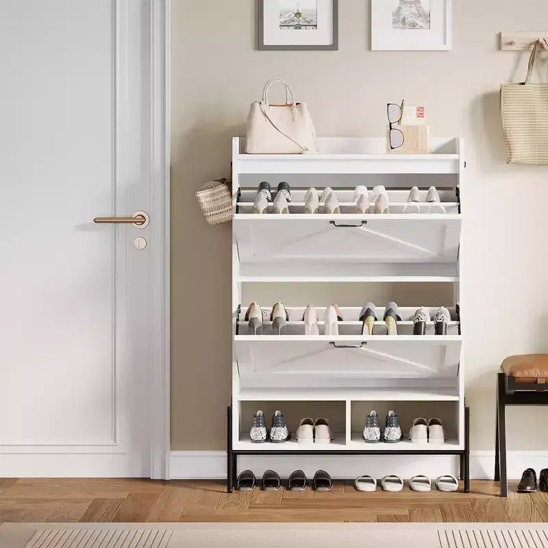 Meuble à chaussures 2 tiroirs TruAIR - Organiseur d'entrée en rotin de style ferme pour 20 paires (autoportant, assemblage sans outils)