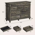 Commode à 9 tiroirs de 119 cm de large, de style rustique, pour chambre et salon