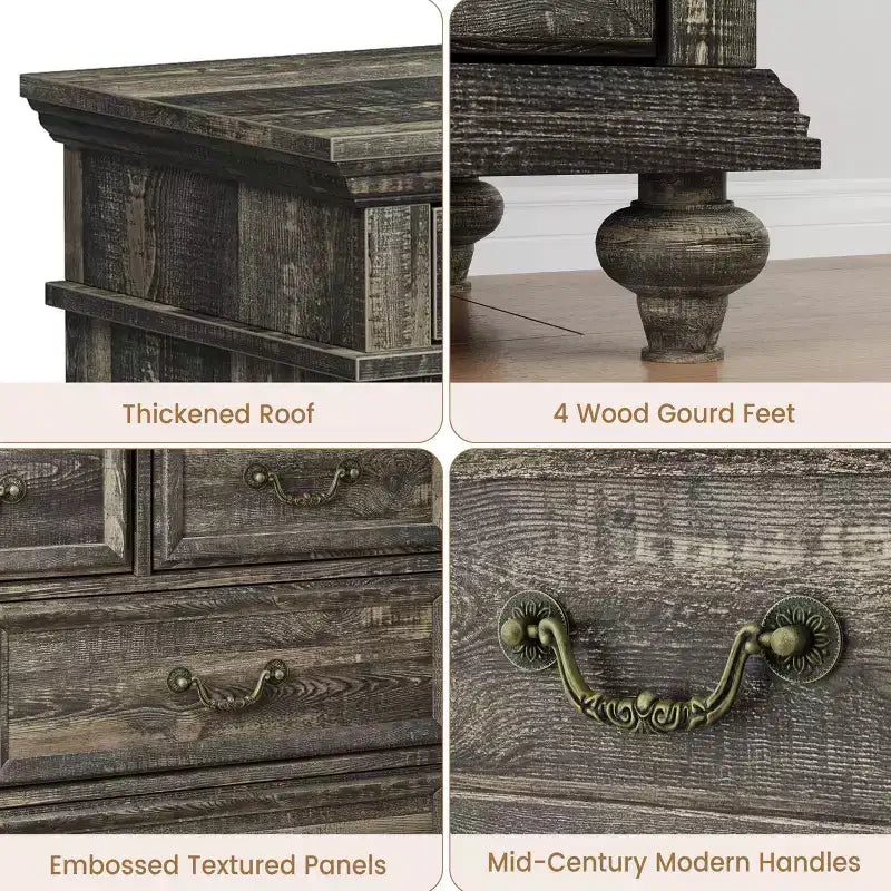 Commode à 9 tiroirs de 119 cm de large, de style rustique, pour chambre et salon