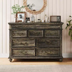 Commode à 9 tiroirs de 119 cm de large, de style rustique, pour chambre et salon