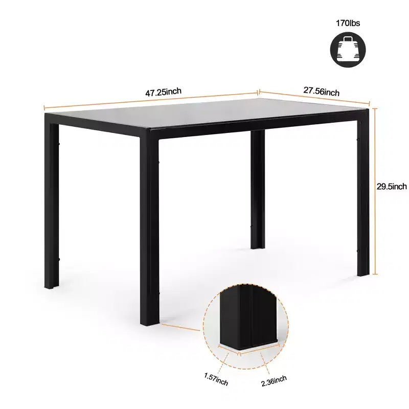 Table de salle à manger moderne GDFStudio Edwin avec plateau en verre trempé