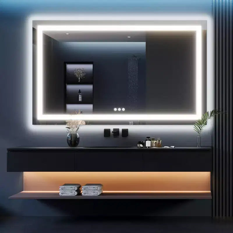 Miroir de Salle de Bain, Miroir de Maquillage Anti-Buée avec Lumières Changeant de Couleur
