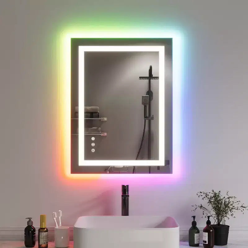 Miroir de Salle de Bain, Miroir de Maquillage Anti-Buée avec Lumières Changeant de Couleur